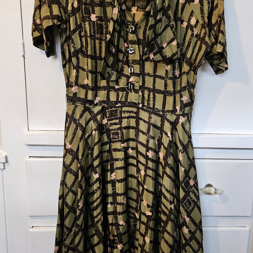 Stylish Green and Black Checkered Dress